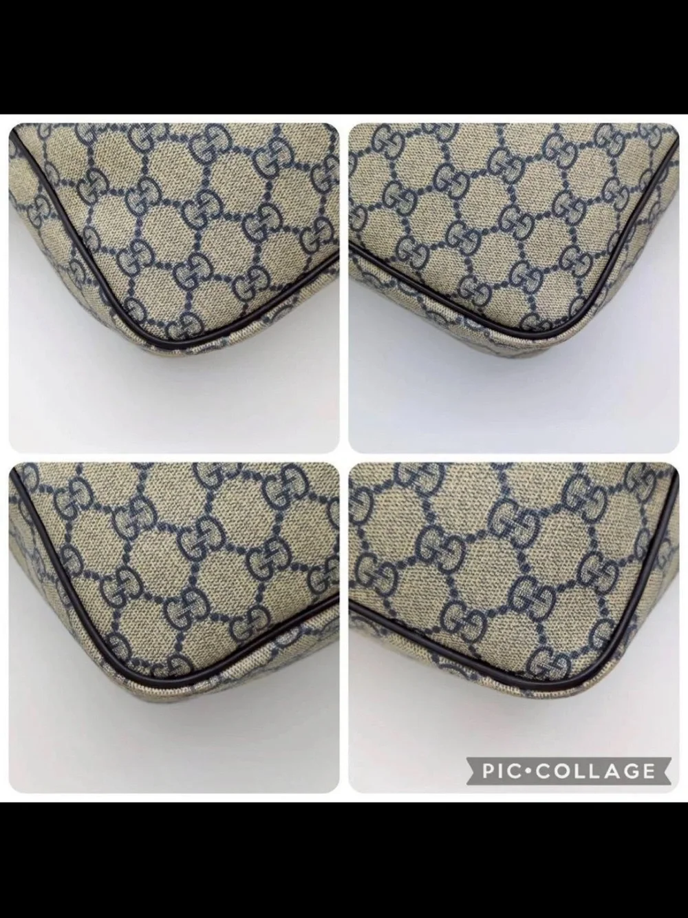 Gucci Beige Canvas Messenger Bag with Blue Monogram